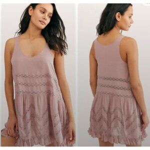 Intimately Free People Voile Lace Pink Trapeze Slip Dress Size Small